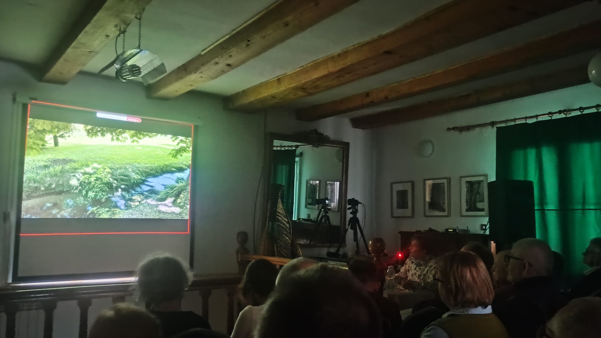 Zdjęcie przedstawiające prelegenta oraz widok na ekran podczas prezentacji